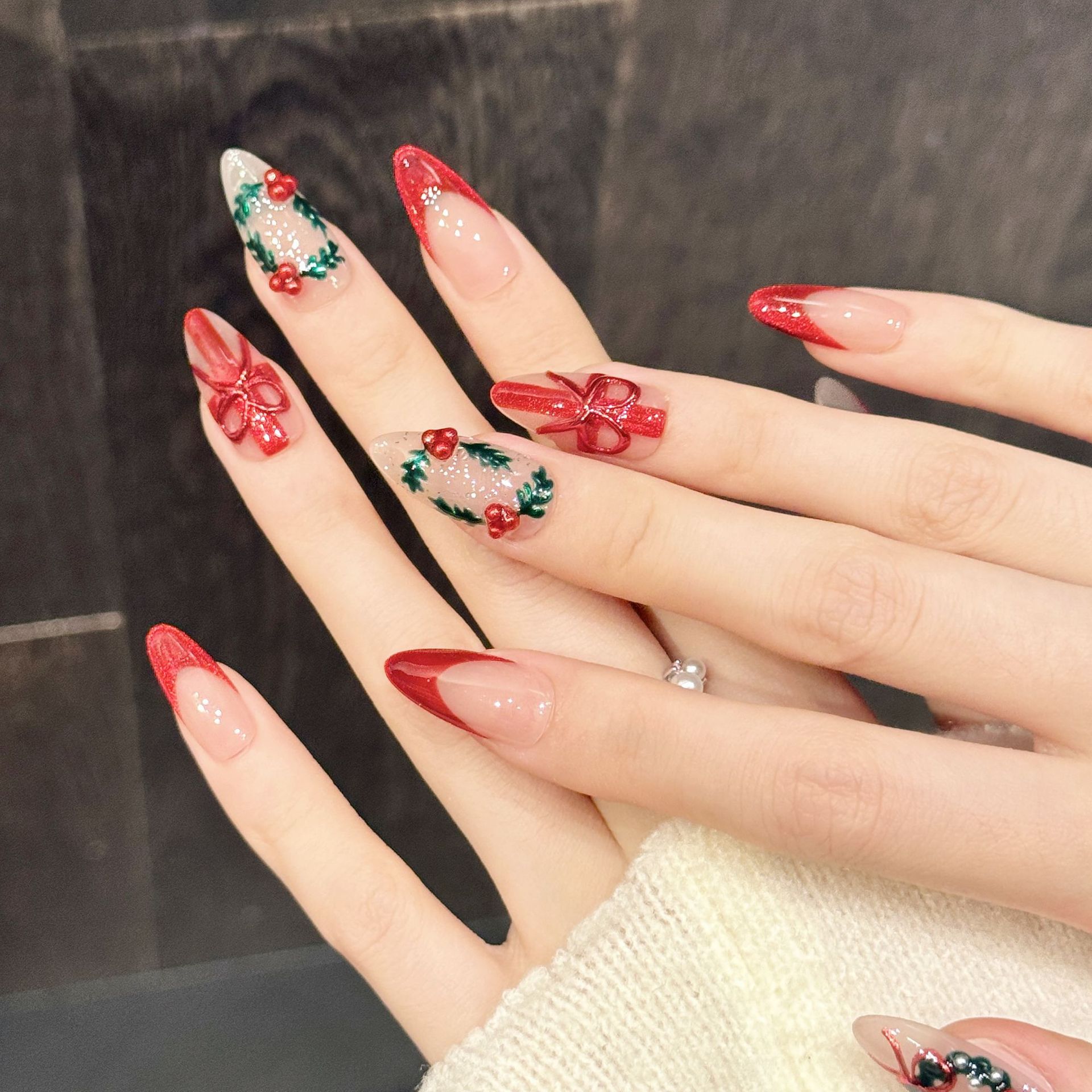 10Pcs Christmas Red Nude Mediu - Nail Art Press On recension och pris