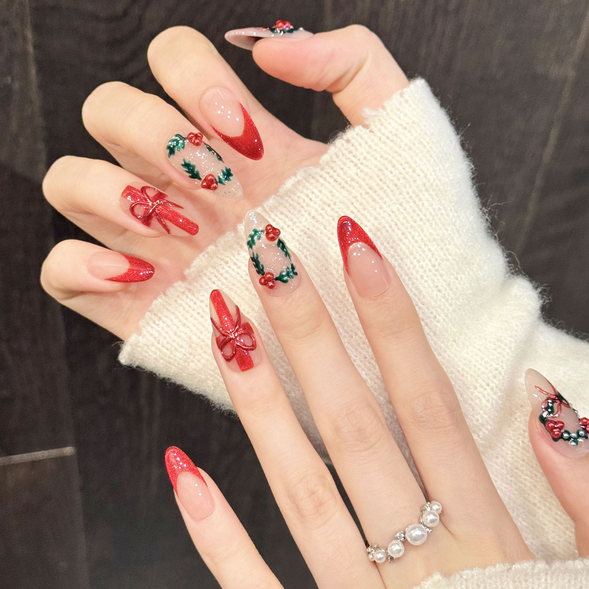 10Pcs Christmas Red Nude Mediu - Nail Art Press On recension och pris