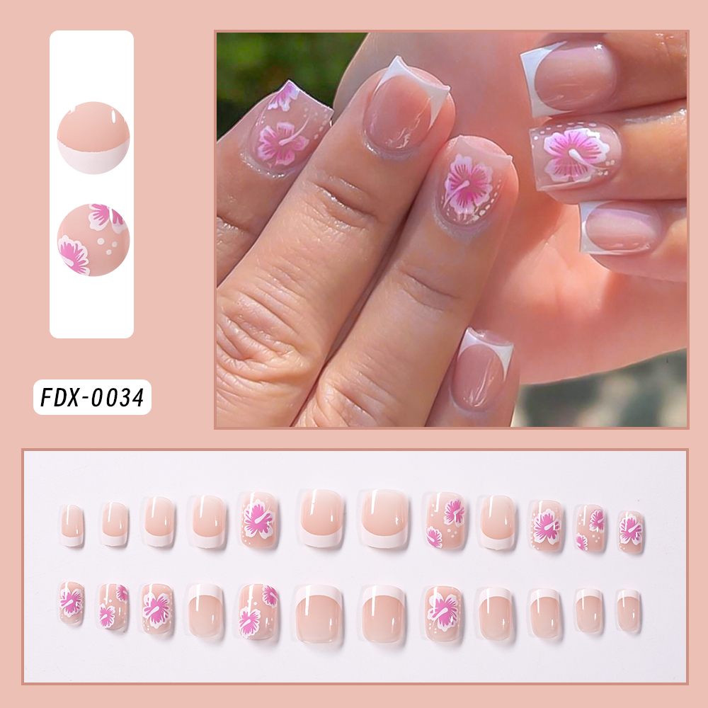24Pcs French Flower False Nail - Nail Art Press On recension och pris